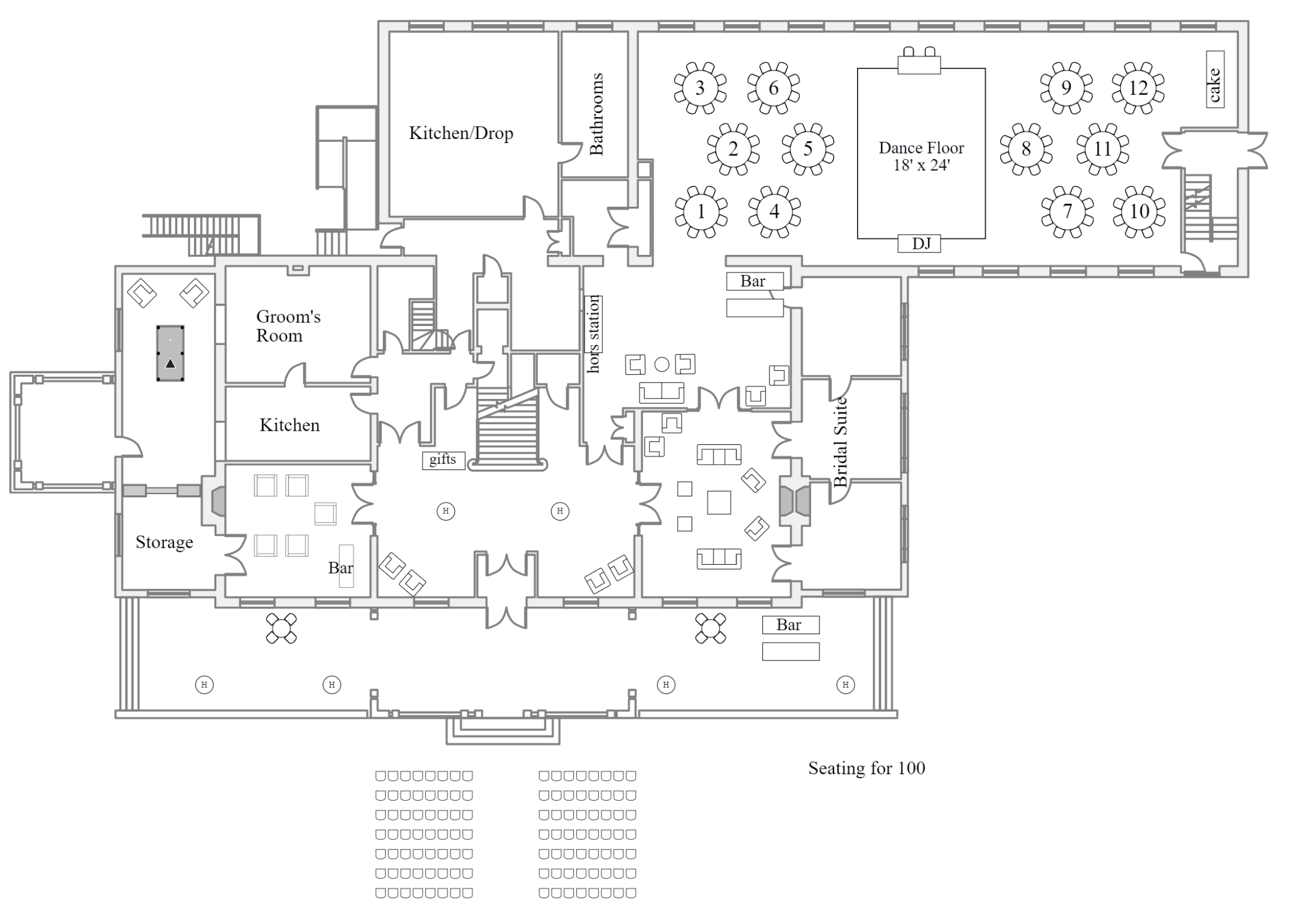 Historic King Mansion Layout for 100 Guests